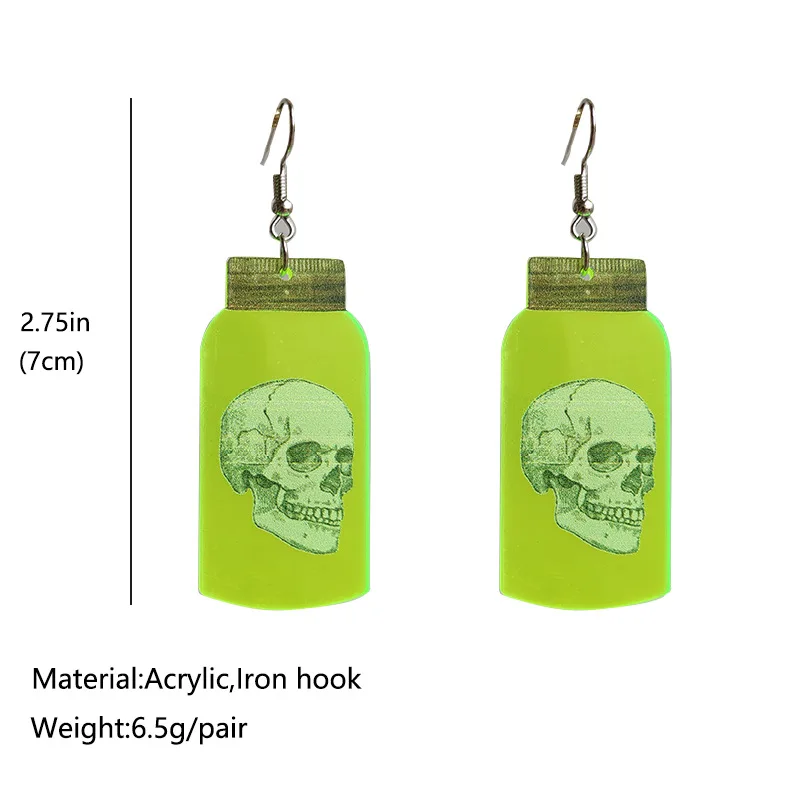 New Terror Halloween Ghost Earrings Skull Alien UFO Witch Terror Spider Bottle Skull Fluorescent Acrylic Ear Ring Gift Wholesale