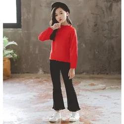 Girls' Base Shirt Comfortable 100% Cotton 1-7 Years Old Children Long-Sleeved T-Shirt Red Home Wearing Kids Daily Casual Clothes