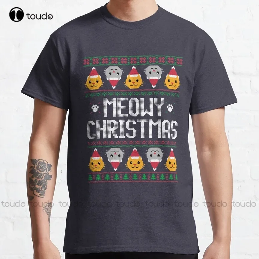 Ugly Christmas Sweater - Cat Classic T-Shirt Mens White Tshirt Custom Aldult Teen Unisex Digital Printing Tee Shirt Xs-5Xl Gift