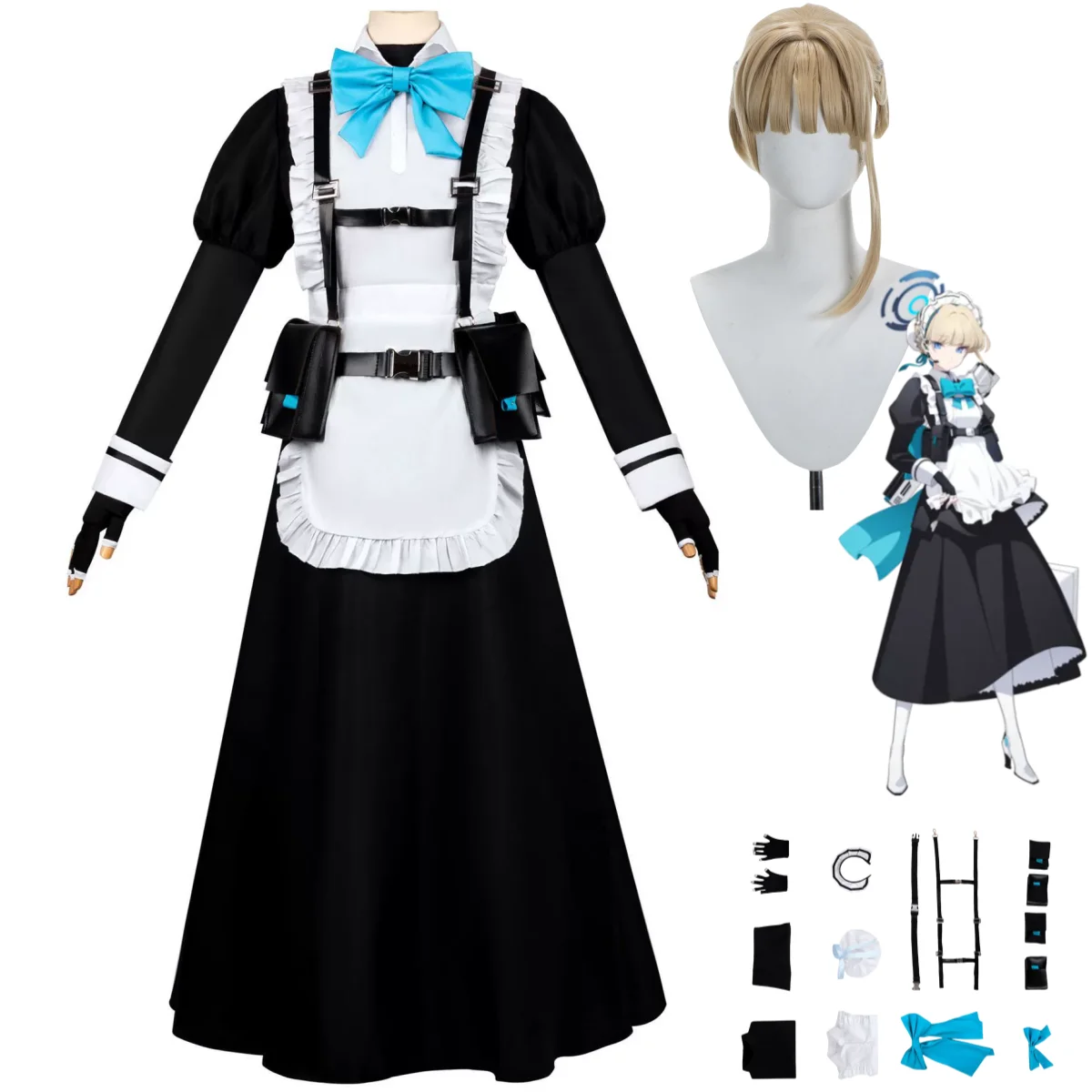 

Game Blue Archive The Animation Asuma Toki Cosplay Costume Blue Maid Dress Lolita Skirt Wig Woman Sexy Carnival Halloween Suit