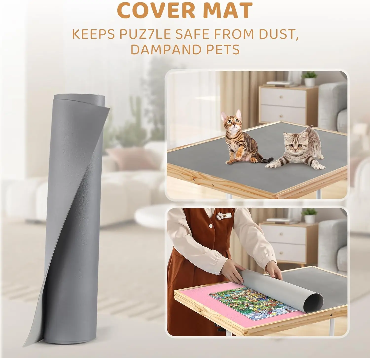 Adjustable Wooden Jigsaw Puzzle Table with Wheels, Puzzle Tables Fits 1500 Piece Puzzles,Wooden Puzzle Board for Adults