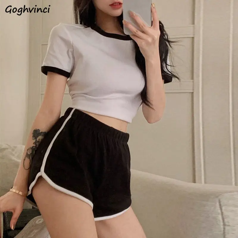 Sets Women Crop Top Workout Joggers Shorts Summer Patchwork Navel T-shirts All-match Sexy Slim Casual Breathable Aesthetic Mujer