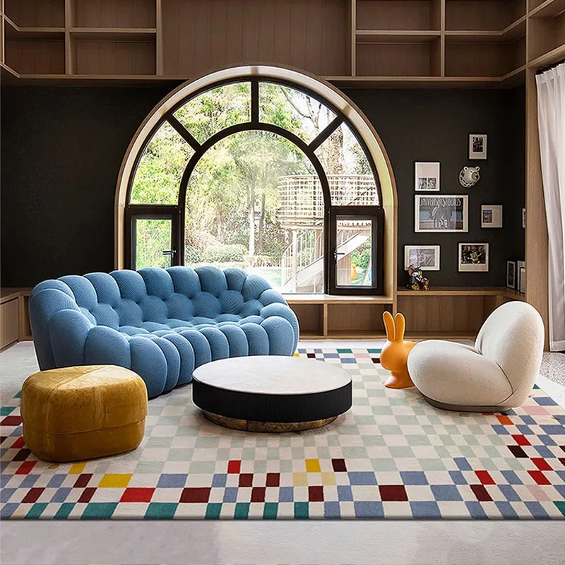 Living Room Floor Mat Colorful Checkerboard Carpet Bedroom Bedside Large Area Rug Imitation Cashmere Soft Comfortable Foot Mats