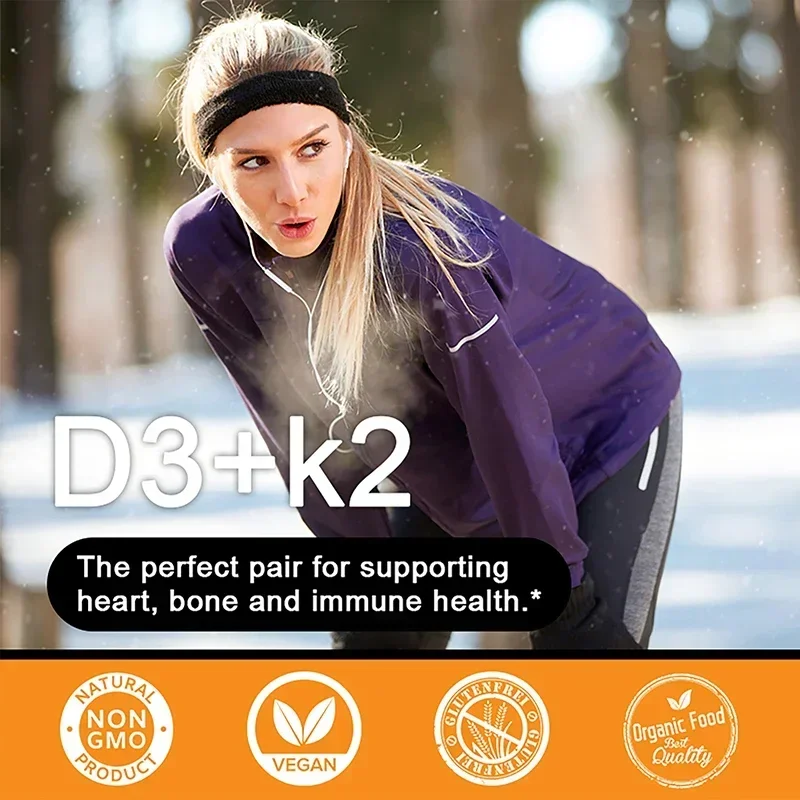 Vitamin D3 + K2 Supplement - Promotes Strong Bones, Calcium Absorption, Teeth, Heart, Cardiovascular Health