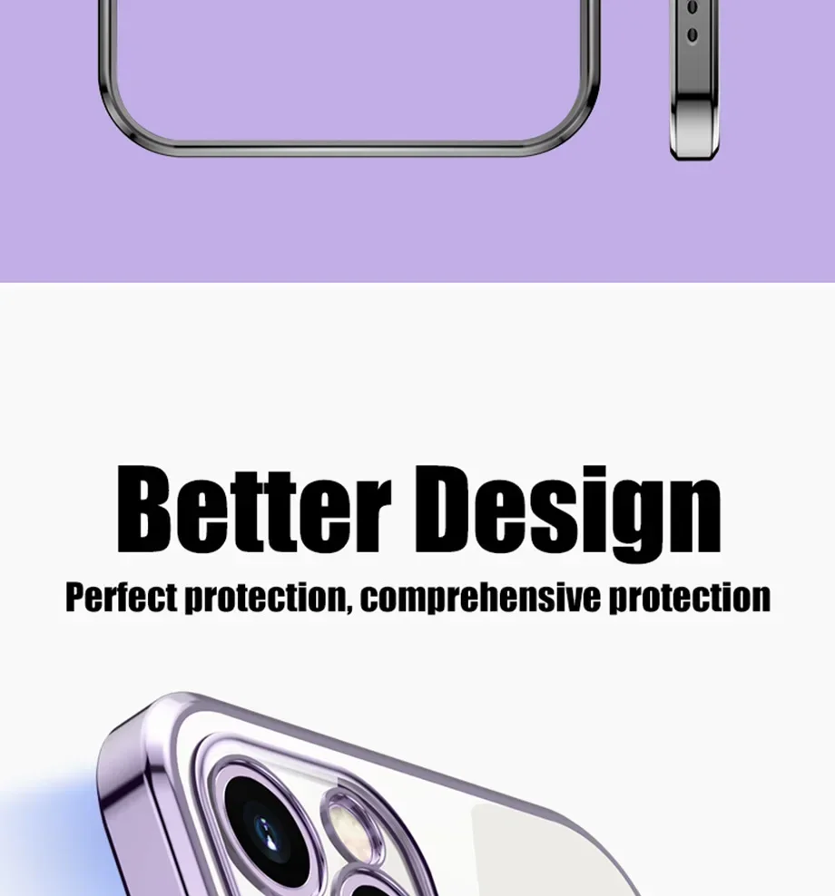 Luxury Plating Square Frame Silicone Transparent Case on For iPhone 11 12 13 14 15 Pro Max X XR XS Max 7 Plus Clear Back Cover