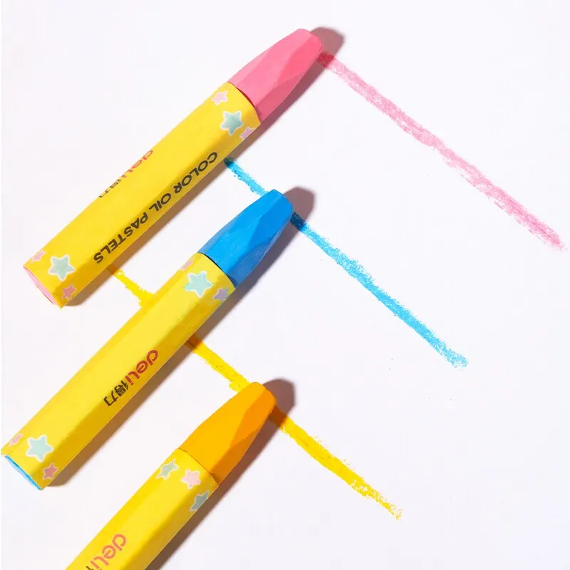 Deli-Crayons Ronds Non Toxiques de 24 Couleurs, Pinceaux pour Peinture à l'Huile, Ensemble d'Art, Fournitures Scolaires pour Enfant