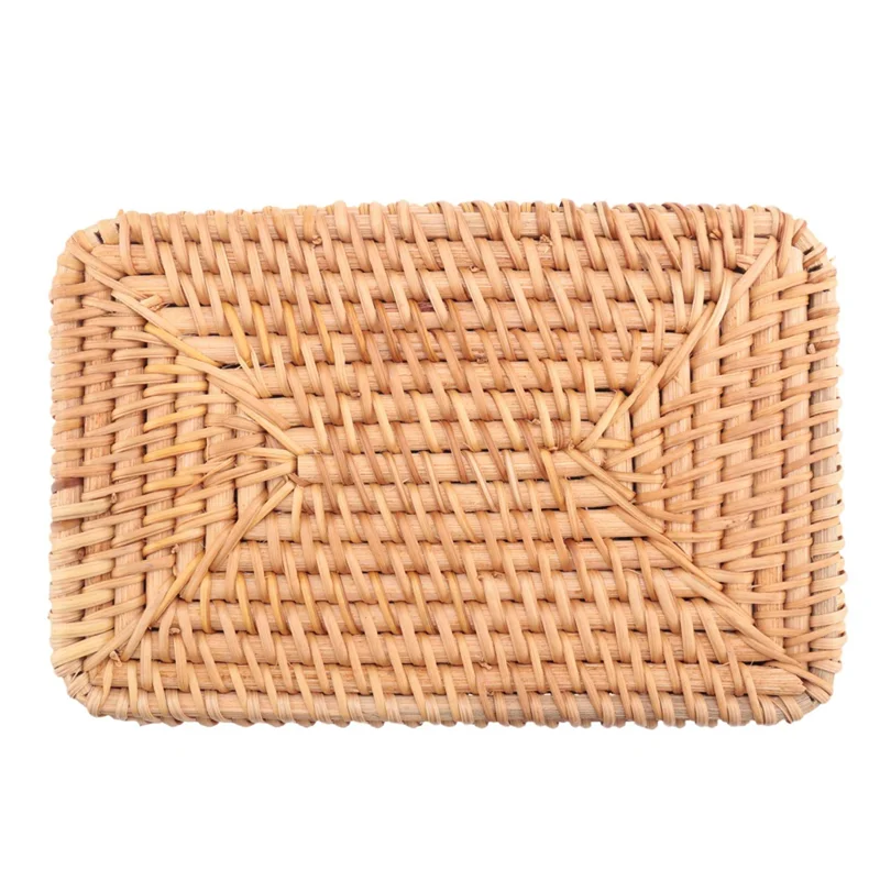 ABVJ-4X Cestino di vimini rettangolare intrecciato a mano in rattan, tè alla frutta, snack, pane, picnic, scatola di immagazzinaggio cosmetici S