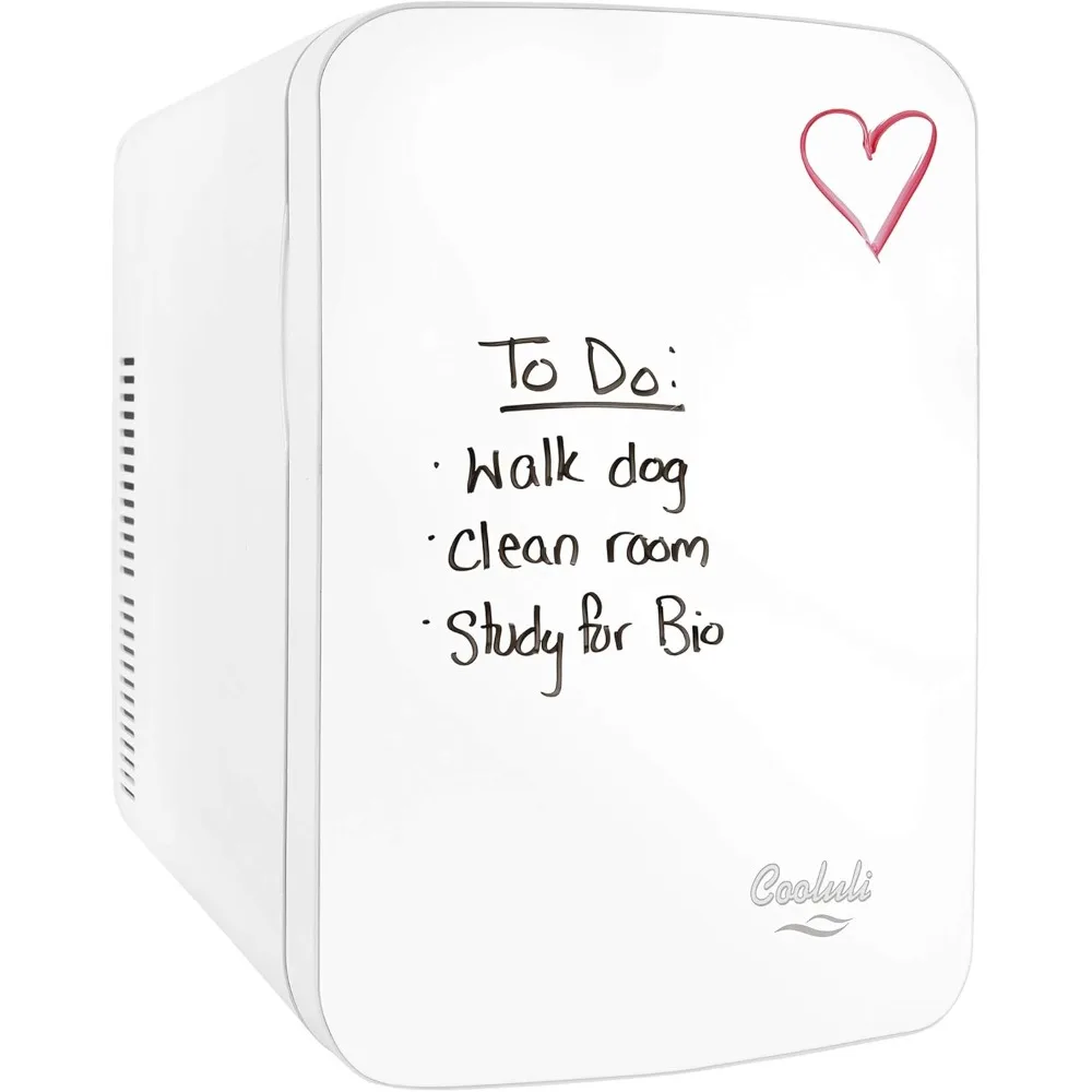 Mini Fridge for Bedroom - With Cool Front Magnetic Whiteboard - 15L Portable Small Refrigerator for Travel, Car & Office Desk.