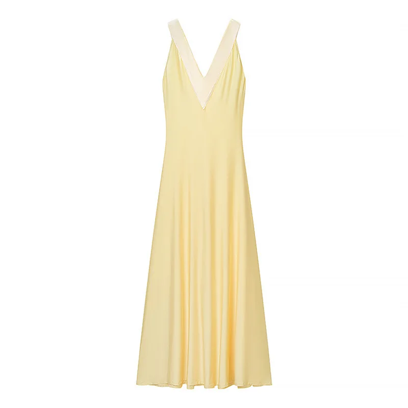 Luxuriöses neues V-Ausschnitt-Kleid im minimalistischen Stil, rückenfrei, schmal geschnitten, knöchellang, zarte Kleider 2026, Damen-Abendkleid für Urlaub, Club und Party – Detail 1