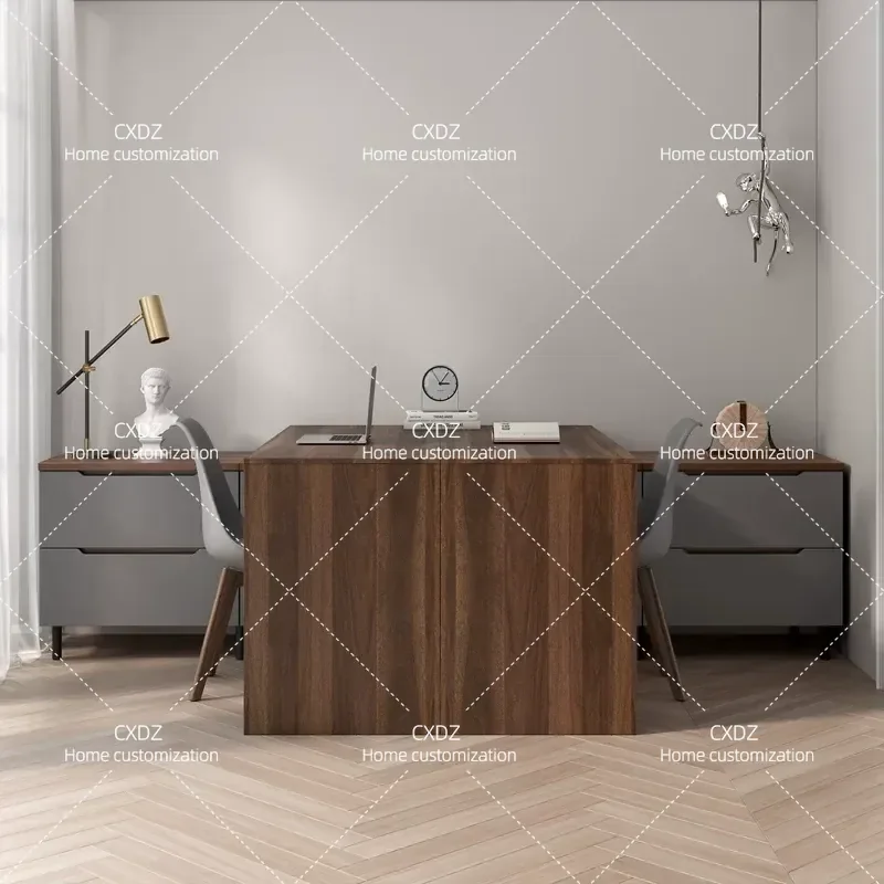 Nordic Double Desk T Shaped Corner Writing Table L Shaped Retractable Office Computer Desk with Storage