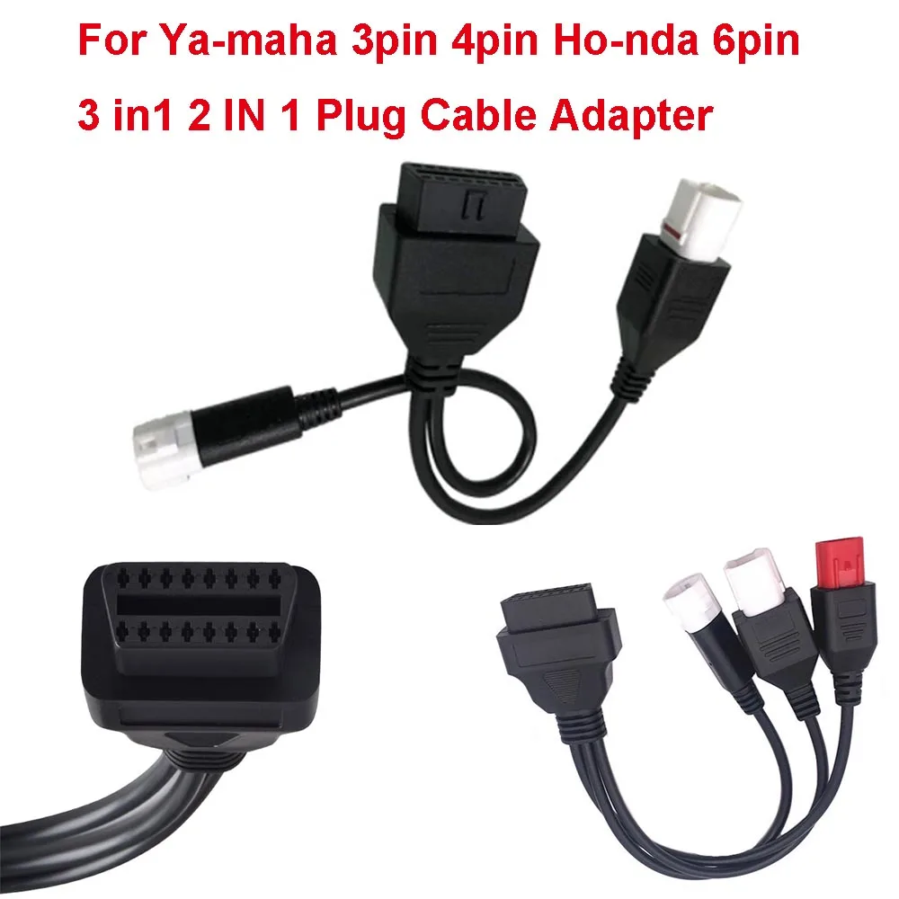 Motorcycle Cable Adapter For Yamaha 3pin 4pin Ho-nda 6pin OBD Diagnostic Canbus Connector OBD2 3 in1 2 IN 1 Plug Motorbike