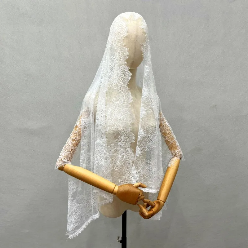 

New Elegant Lace Scarf Hollow Out Embroidery Solid Color Scarf Thin Vintage for Wedding Bride