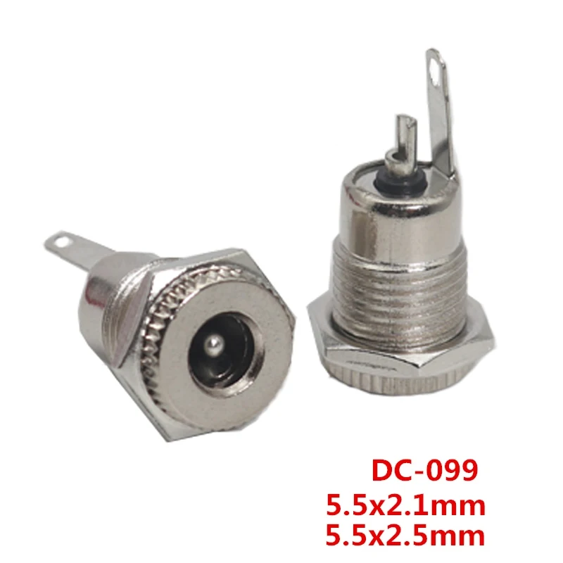 【5-1PCS】DC099 5.5 mm x 2.1mm DC Power Jack Socket Female Panel Mount Connector Metal DC-099 Open Hole 11MM 5.5*2.1 5.5*2.5