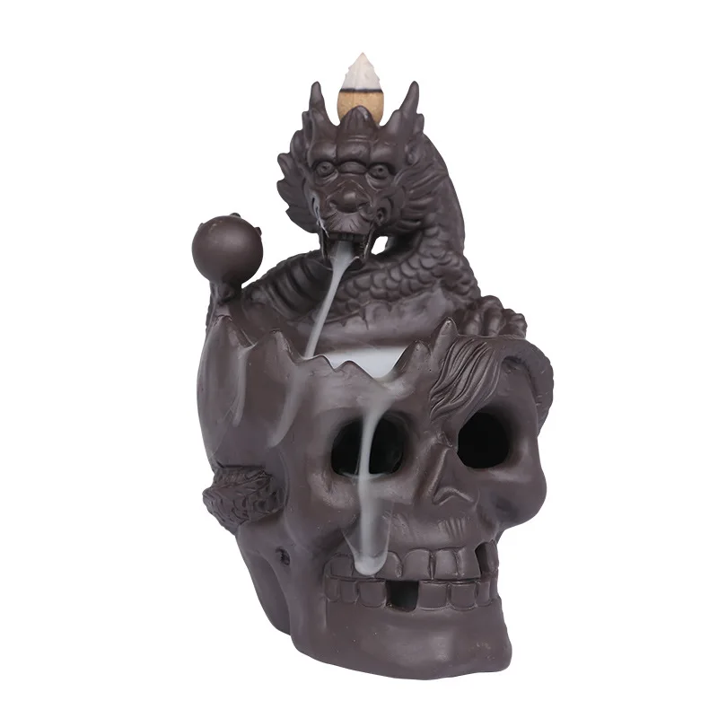 Dragon Backflow Incense Burner Home Decor Purple Clay Sandalwood Original Halloween Large Skull Head