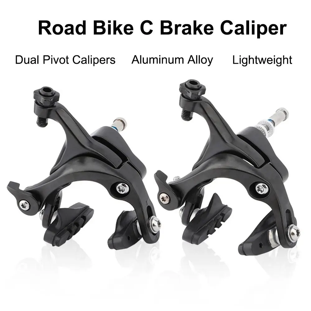 Front and Rear Road Bike Dual Pivot Calipers Aluminum Alloy Black C Brake Caliper With Brake Pads Universal Bicycle Brake