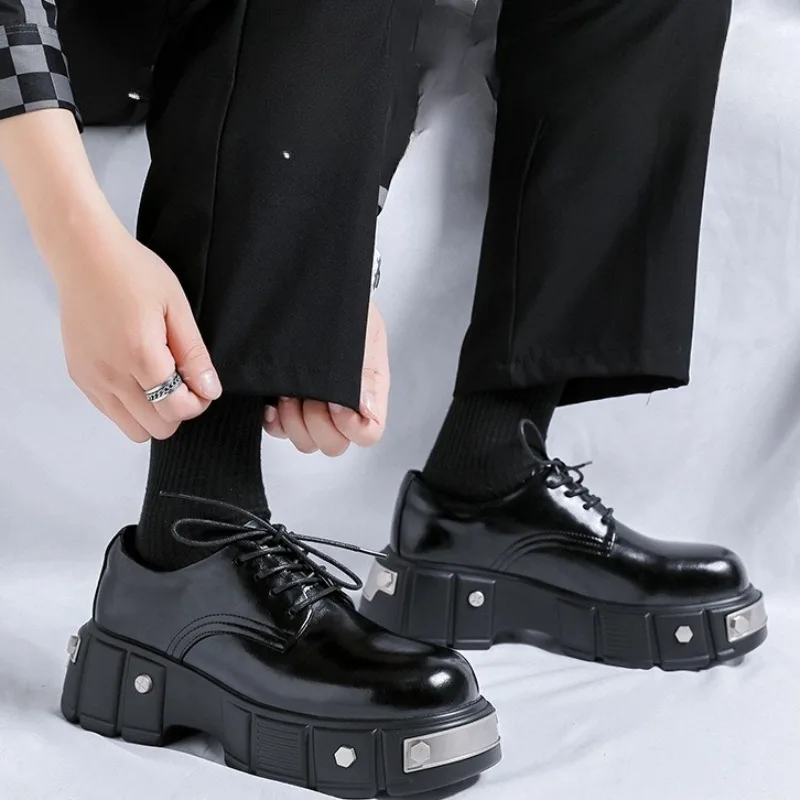 

High Quality Men Shoes Business Formal Wedding Leather Shoes Men's Height-increasing Metal Rivets Casual Shoes Zapatillas Hombre