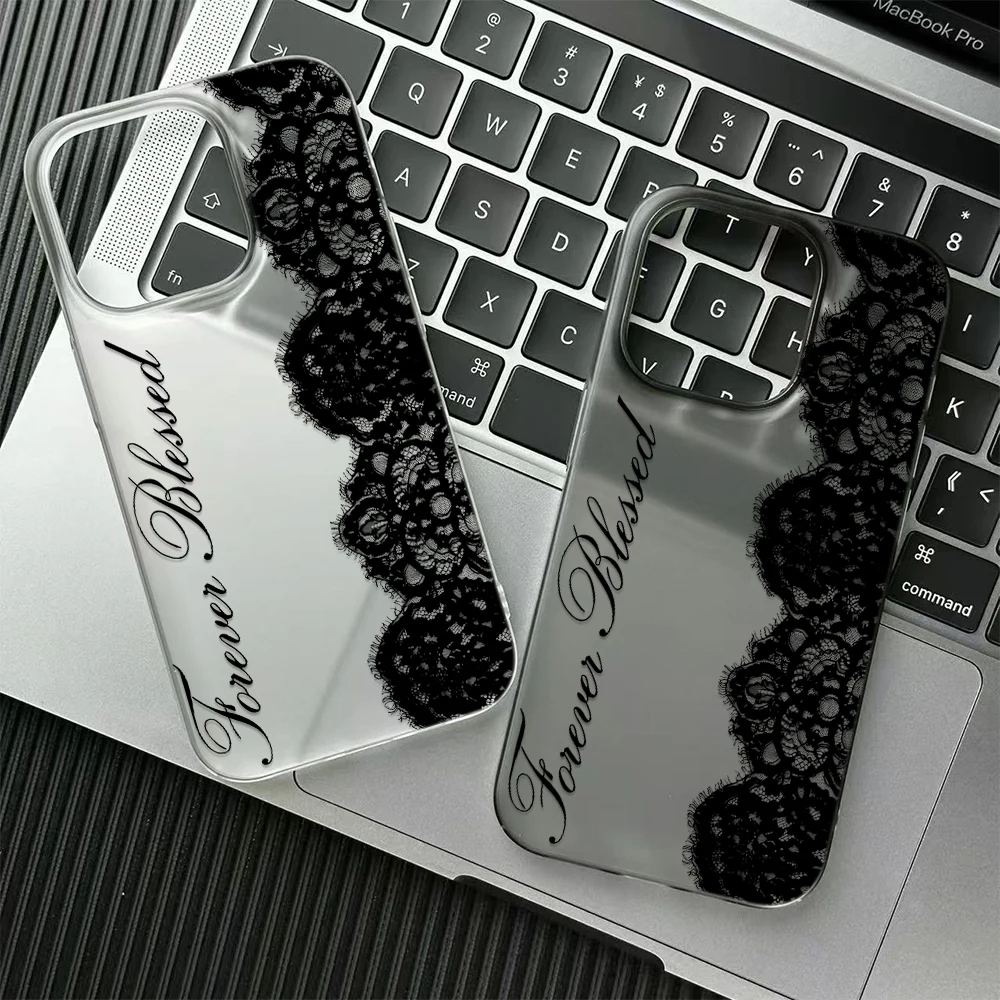 Vintage Black Lace Quote Phone Case For iPhone 17 16 15 14 Plus 13 12 11 Pro Max 17 Air Romantic Lace Print Soft TPU Phone Cover
