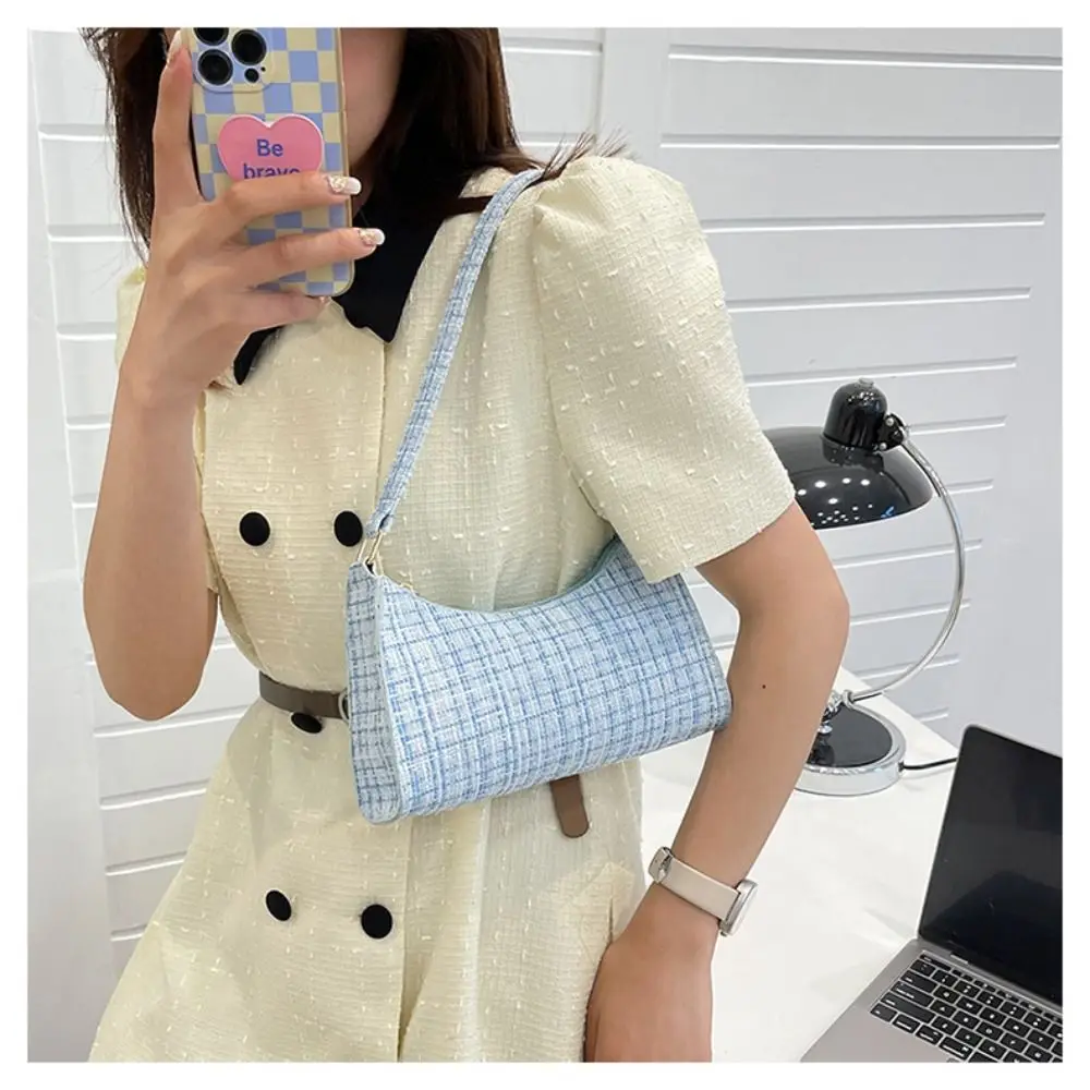 High Quality Cloth Shoulder Bag Casual Checkered Pattern Underarm Bag Messenger Bag