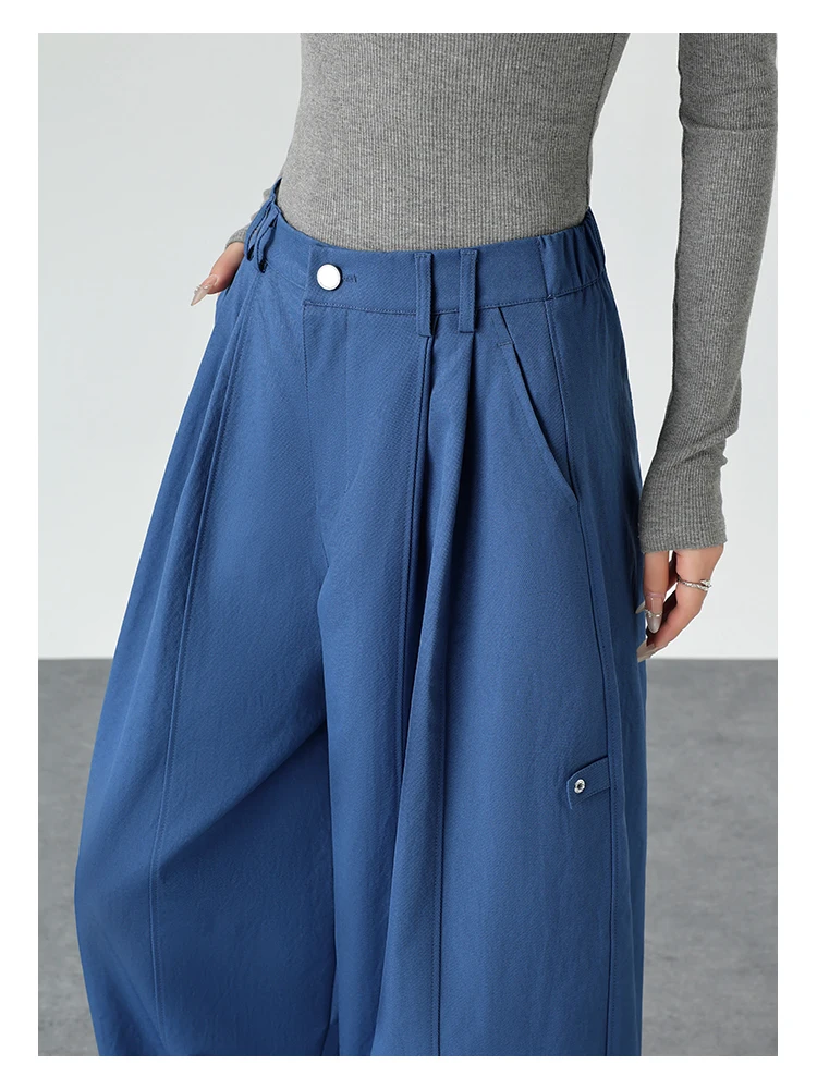 Harajuku Einfarbige Damen-Weitbein-Hose mit Hoher Taille, Übergroße Drapierte Jogginghose mit Elastischem Bund und Taschen für Herbst und Winter – Detail 9
