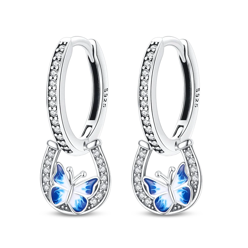 

Luxurious 925 Sterling Silver Charm Blue Travel Horseshoe Earrings For Women Pave CZ Fine Engagement Anniversary Jewelry Gifts