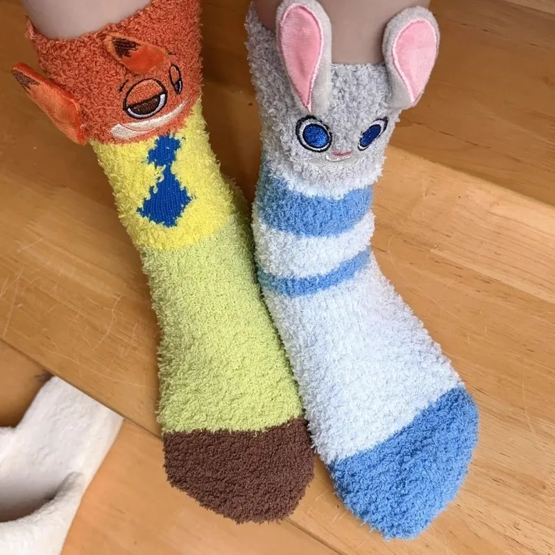 

Autumn/Winter Coral Fleece Socks Judy Nick Cartoon Anime Merchandise Home Warm Socks Middle Tube Velvet Socks Sleep Socks Gifts