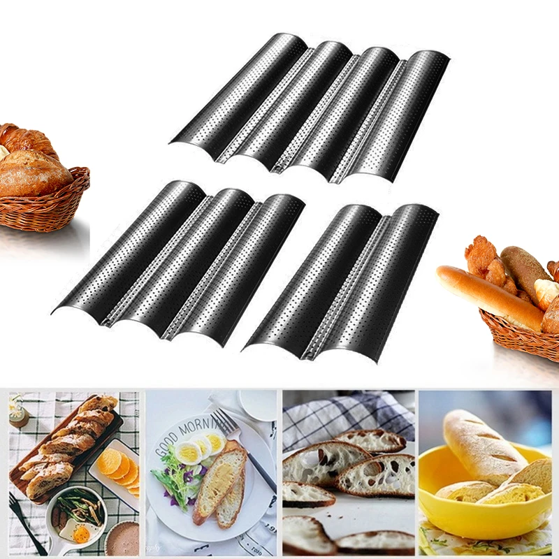 2/3/4 Slot Nonstick Loaf Pan Baking Utensil Tray Pastry Tool Baguette Mold Bread Wave Silver Steel Baking Pan Baguette