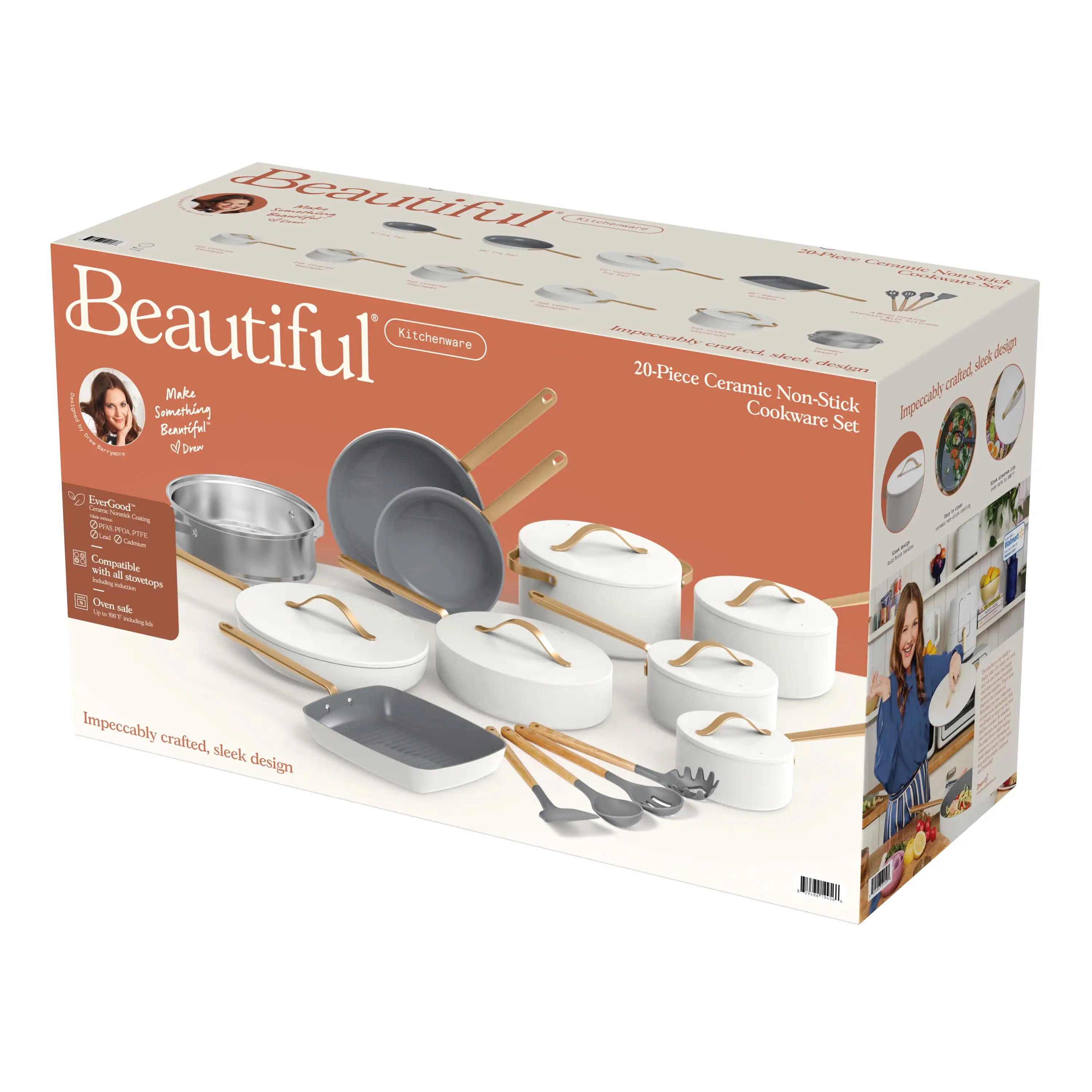 20 Piece Ceramic Non-Stick Cookware Set with Grill Pan, White Icing by Drew Cookware heats fast and cooks evenly