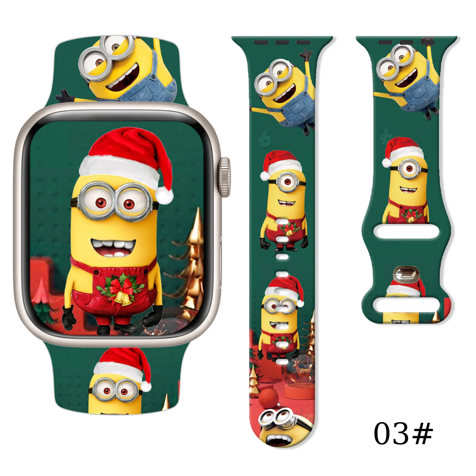 

MINISO Minions at Christmas printed Strap for Apple Watch 11 10 9 Silicone Band Replaceable Bracelet for iWatch 46mm 44mm 42mm