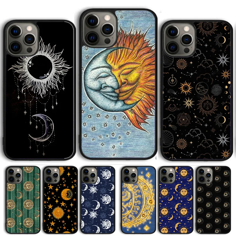 Vintage moon sun stars celestial Phone Case For iPhone 14 15 16 13 12 Mini Max Cover For Apple 11 Pro Max 6S 8 7 Plus SE2020