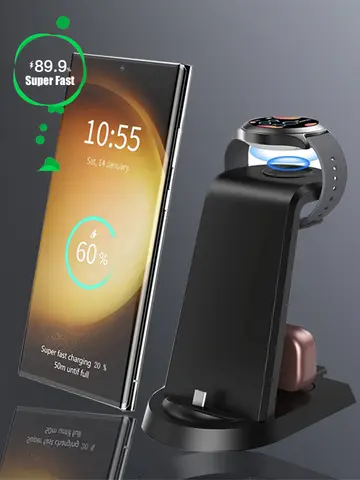 18W Super Fast Wireless Charger 3 in 1 for Samsung S25 S24 S23 Ultra S22 S21 Galaxy 5 4 3 Active Watch Earbuds Charging Station