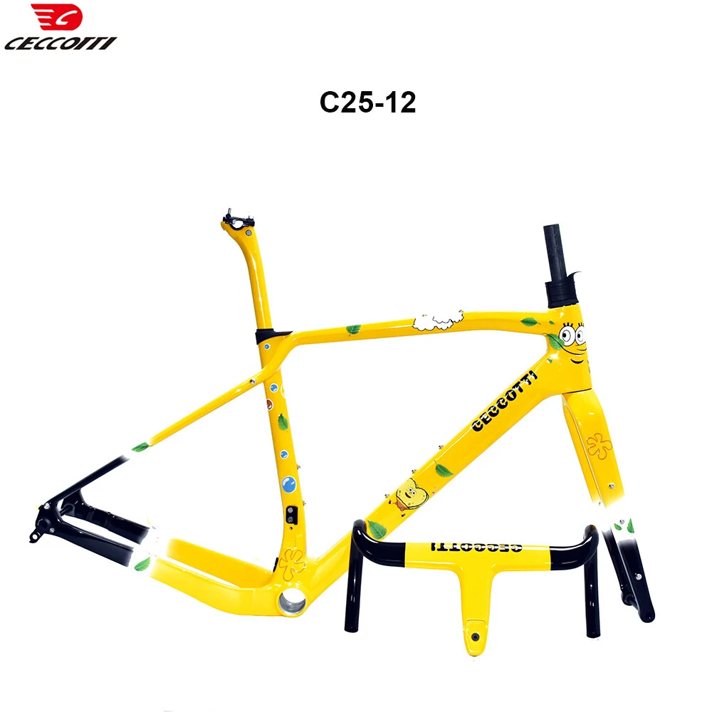 CECCOTTI Relief decal Gravel Frame T1000 Carbon Gravel Fit  700C * 47C and T47 BB Full Hidden Cable Bicycle Frameset Gravel