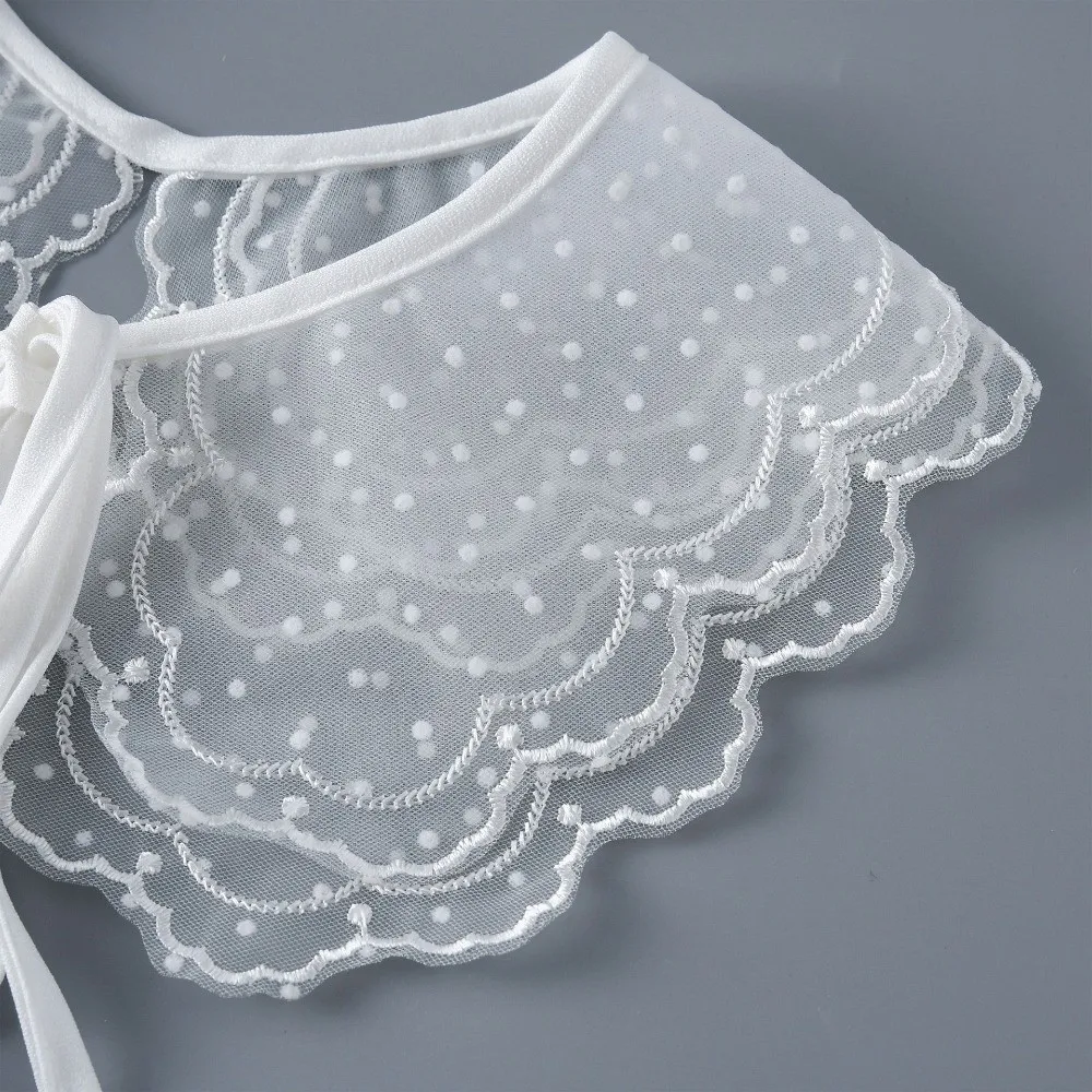 Lace Cape Fake Collar Floral Embroidery Double Layer False Collar Organza Embroidered Adjustable Strap Detachable Collar Women