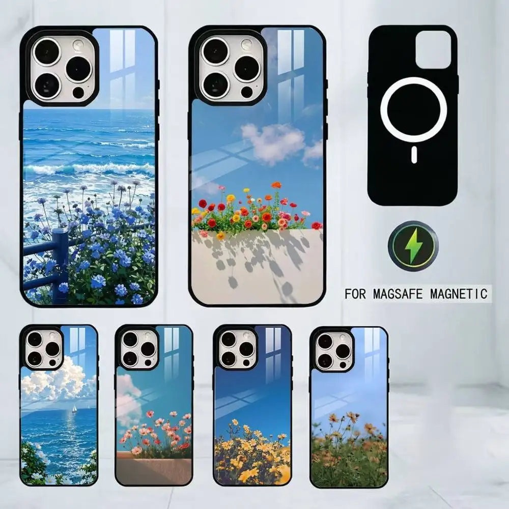 

Flowers and landscapes Phone Case For iPhone17,16,15,14,13,12,11 Plus,Pro Magnetic with Magsafe Wireless Charging