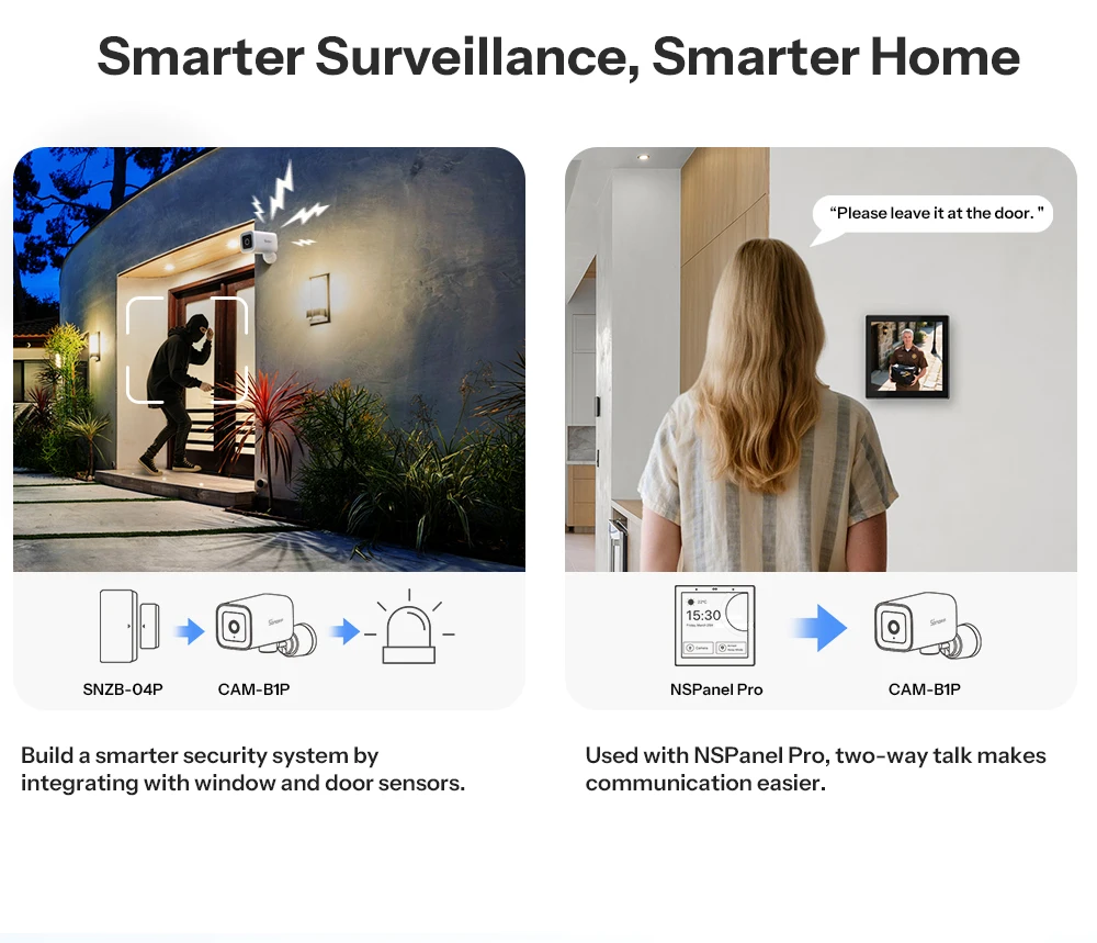 SONOFF CAM-B1P Intelligente Überwachungskamera für den Außenbereich, 2K HD mit KI-Menschenerkennung, IP65, wetterfest, 180 ° Schwenksteuerung Alexa Google Home – Detail 12