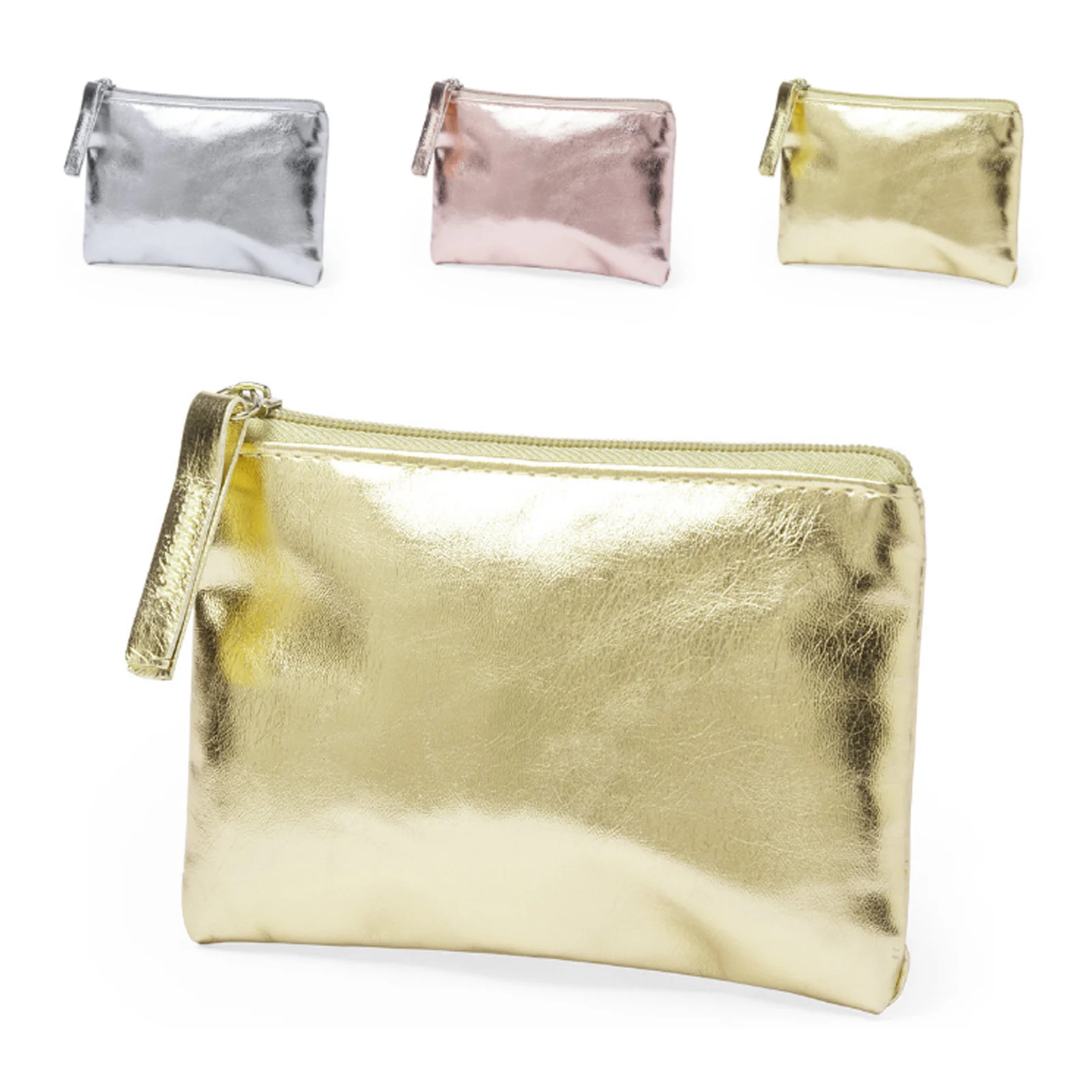 Petit portefeuille en cuir PU pour femme, sac de rangement portable, porte-cartes, porte-monnaie à fermeture éclair, argent brillant, multifonctionnel, mode