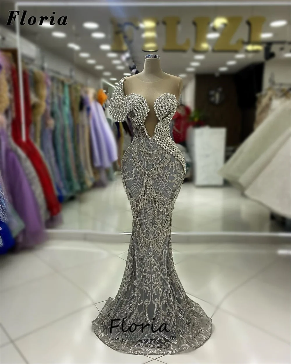 Hand Sew Crystals Party Dresses For Weddings Arabic Sliver Beading Mermaid Evening Dresses Robes De Soiree Engagement Dress 2024