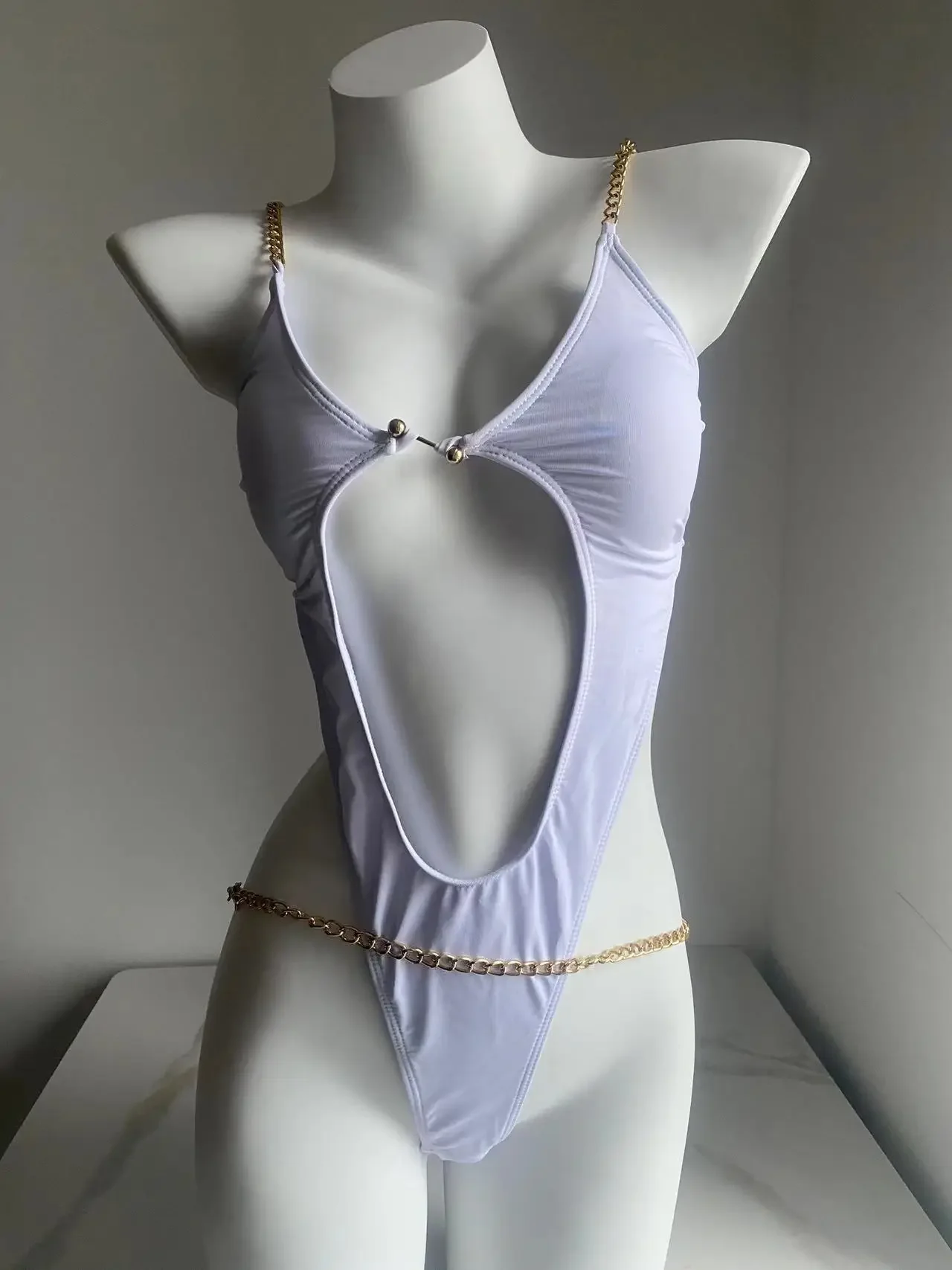 

2024 женские купальники с открытой спиной и цепочками, монокини, цельный купальник, женские купальники, микро-бикини, однотонные купальные костюмы