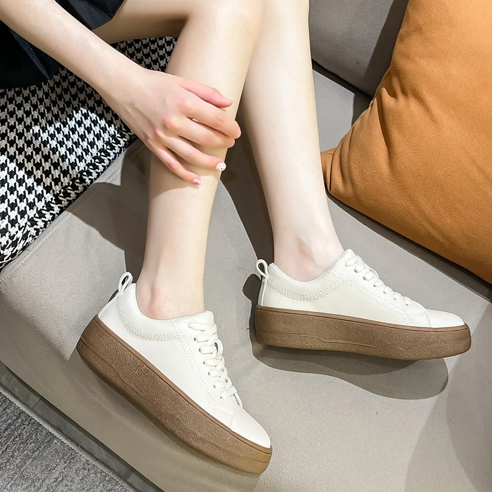 FEDONAS New Women Sneakers Genuine Leather Platforms Flats Lace-Up Spring Autumn Four Season Shoes Woman Casual Leisure Sneakers