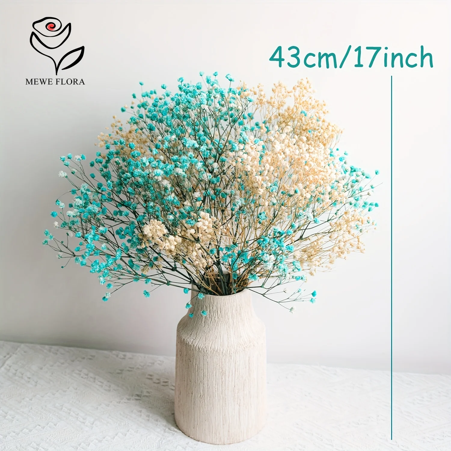 6pcs Real Touch Baby's Breath Bouquet Beige Blue Dried Gypsophila Flower Rustic Home Bedroom Decor Wedding Tabletop Centerpieces