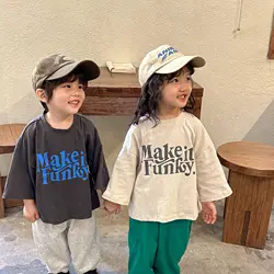 男の子と女の子のための長袖Tシャツ,ルーズレター,プリントされた子供服