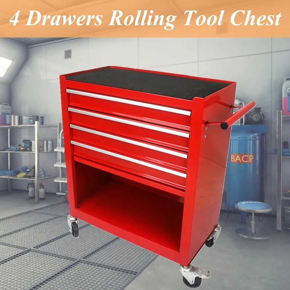 Multifunctional 4-Drawer Rolling Metal Tool Chest with Wheels for Garage, Workshop, and Repair Shop Use