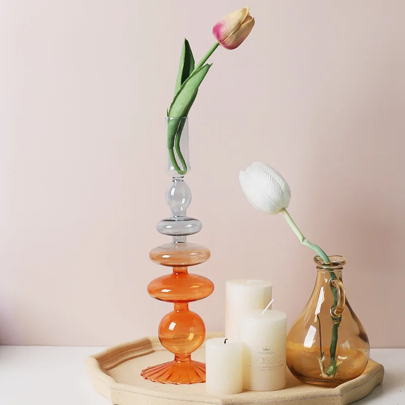 

Gradient Jelly Color Arrangement Spherical Art Flower Vases Ornaments Nordic Glass Vase Candlestick INS Crystal Art Glass Vase