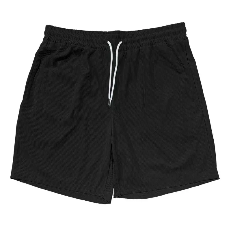 Men's Casual Athletic Shorts Black Vertical Stripe Elastic Waist White Drawstring Loose Short Length Workout Shorts