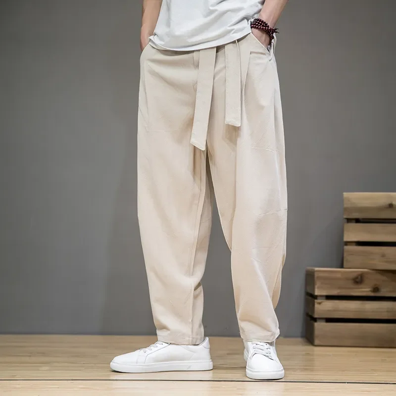 

Spring Cotton Linen Pants Men Elastic Waist Casual Harem Pant Loose Sweatpants Traditional Chinese Trousers Pantalons