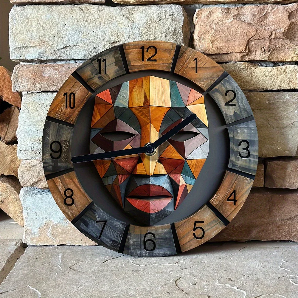 Aluminum Wall Clock With African Mask Design - Diy, Spring & Easter Decor For Entrance digital wall clock modern design