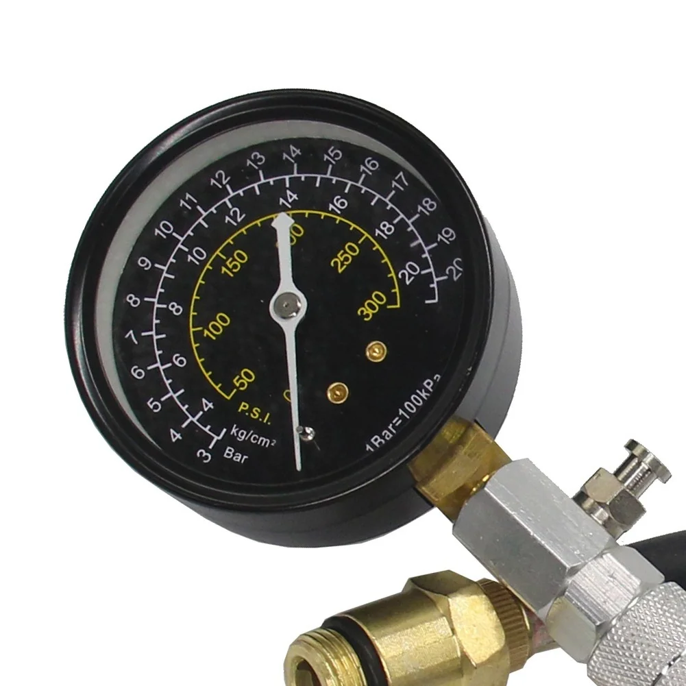 Engine Cylinder Compression Tester Tool with Pressure Gauge and Air Hold Valve Compatible with 14mm and 18mm Ignition