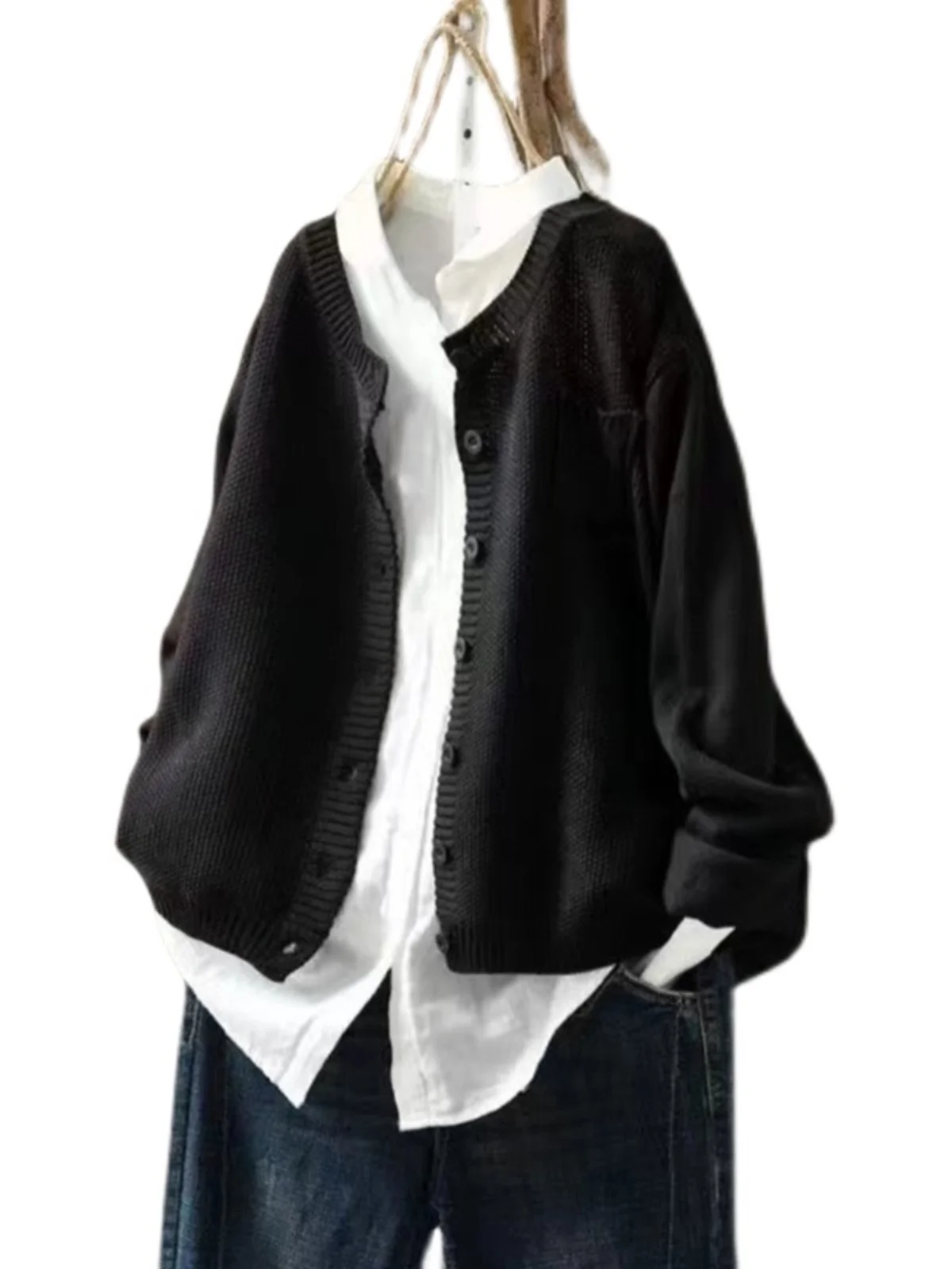 Cardigan tricoté pour femme, polyvalent, Long, boutonné, couleur coton, coupe ample, vêtements d'extérieur, automne et hiver