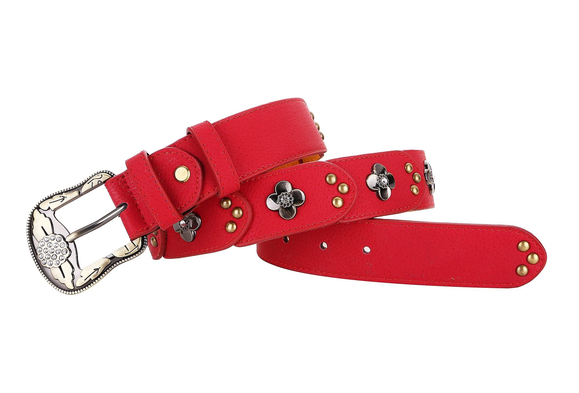 Splicing Fashion flower Genuine Leather Belt  For Women Pants Retro Women Punk Belt Copper Buckle Design Leisure Jeans  Belt