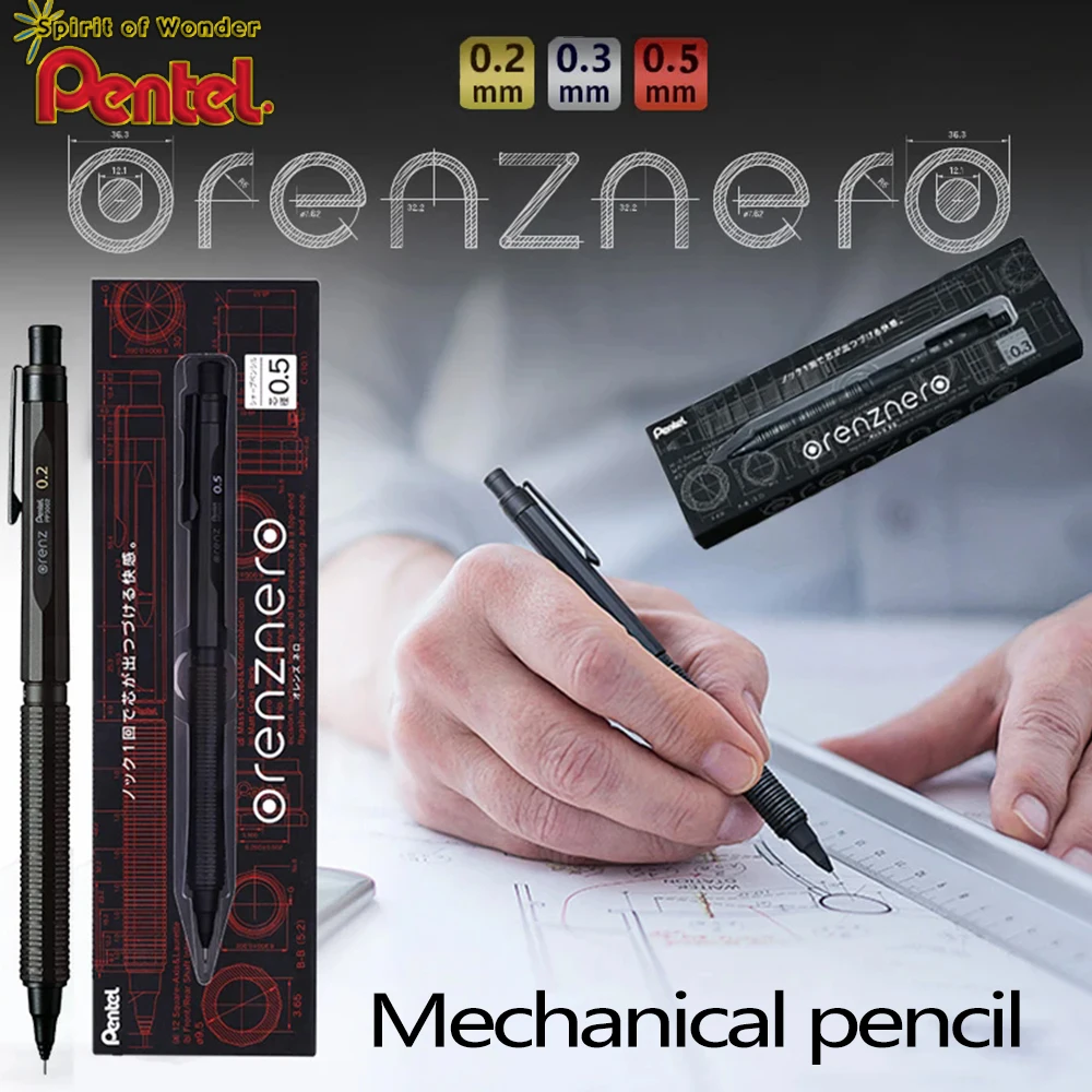matita-meccanica-in-metallo-pentel-giapponese-pp3003-a-per-disegno-tecnico-02-03-05mm-orenznero-cancelleria-a-basso-peso
