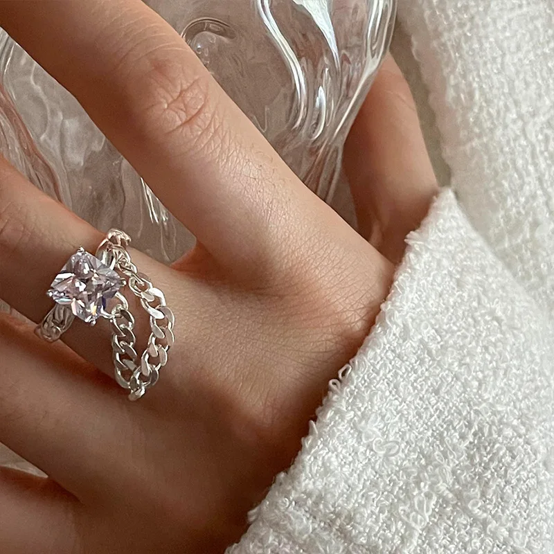 LIVVY فضي اللون تألق الزركون سلسلة شرابة خواتم للنساء الأزواج جديد عصري أنيق مجوهرات الحفلات اكسسوارات الزفاف